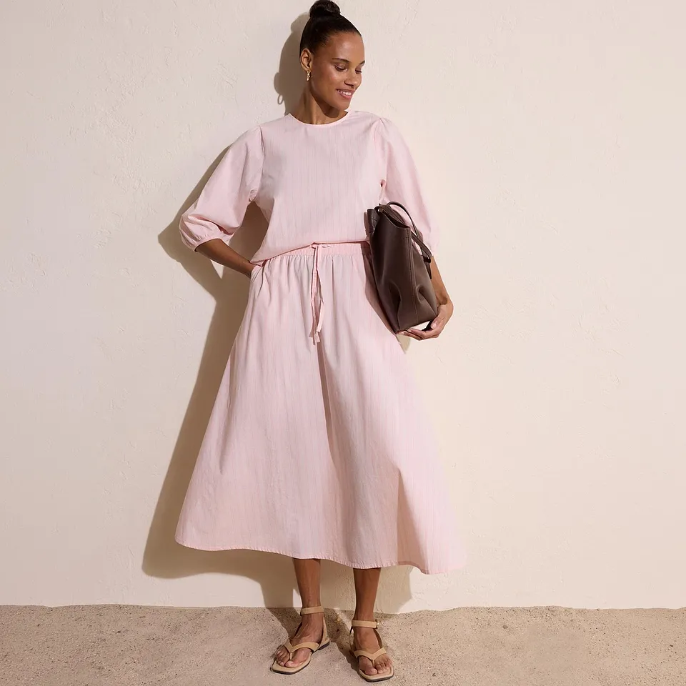 Tendance - Jupe midi en coton extensible - rose clair/rose ray&eacute;