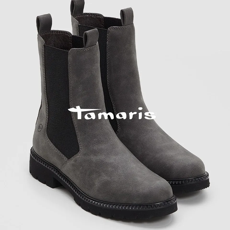 Robuste graue Chelsea-Stiefel von Tamaris.