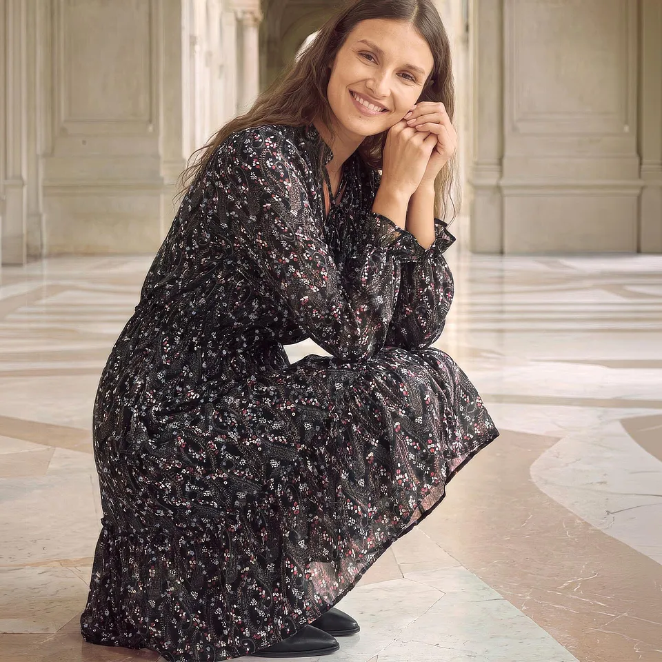 Femme - Robe en mousseline - noir paisley