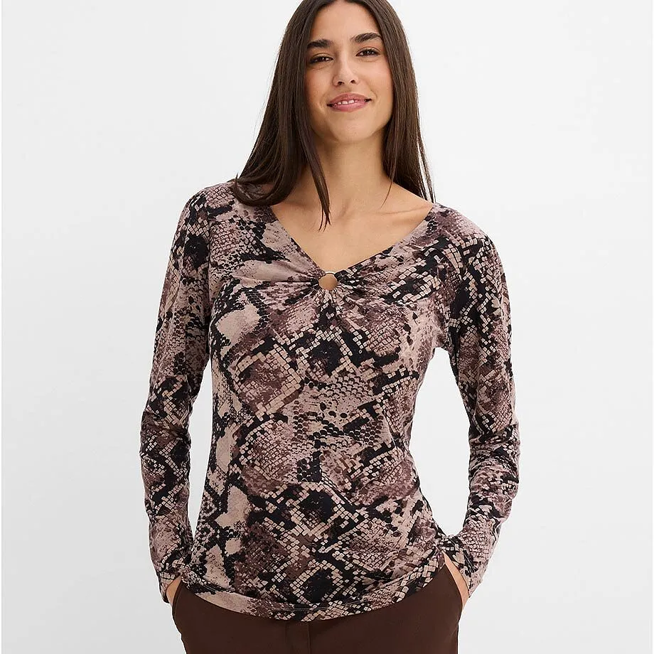 T-shirt styl&eacute; &agrave; manches longues et imprim&eacute; python.