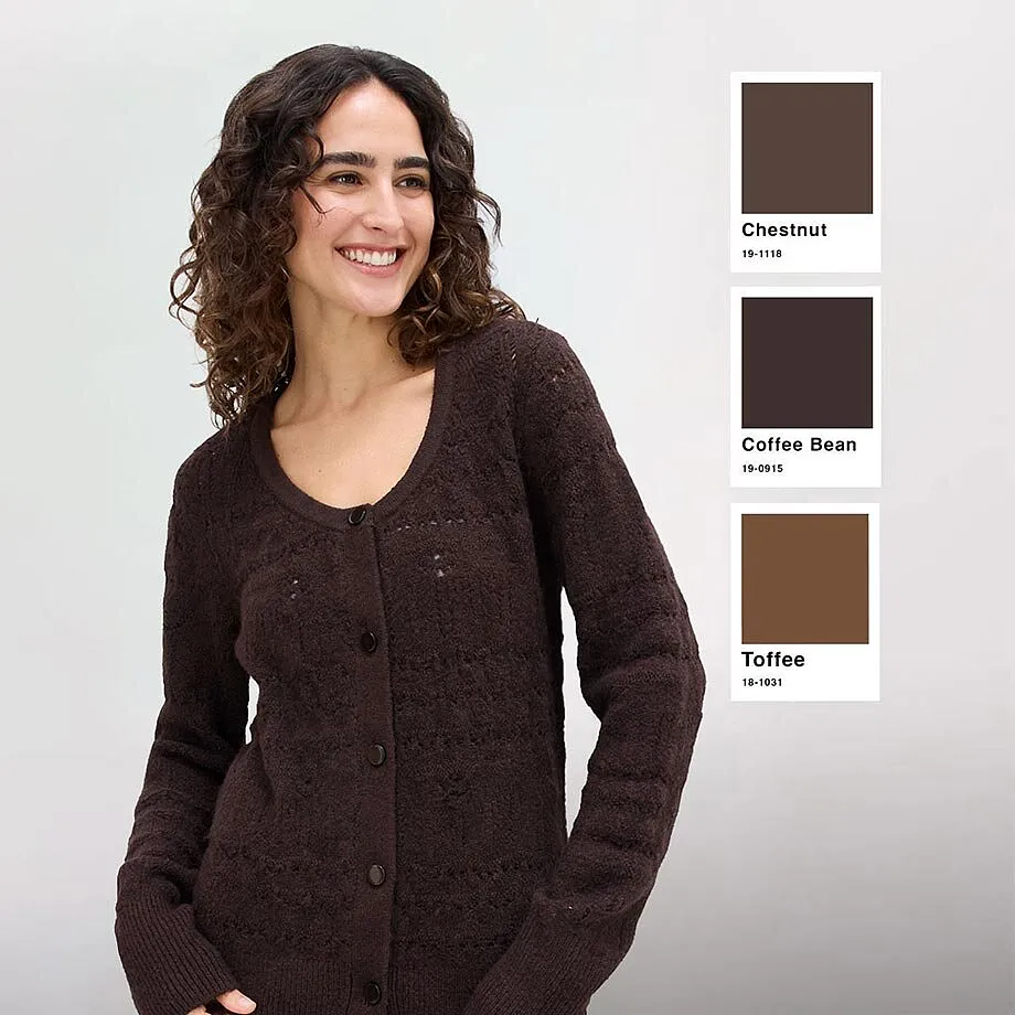 Stilvolle braune Schluppenbluse, perfekt in Chestnut und Coffee Bean Farbt&ouml;nen.