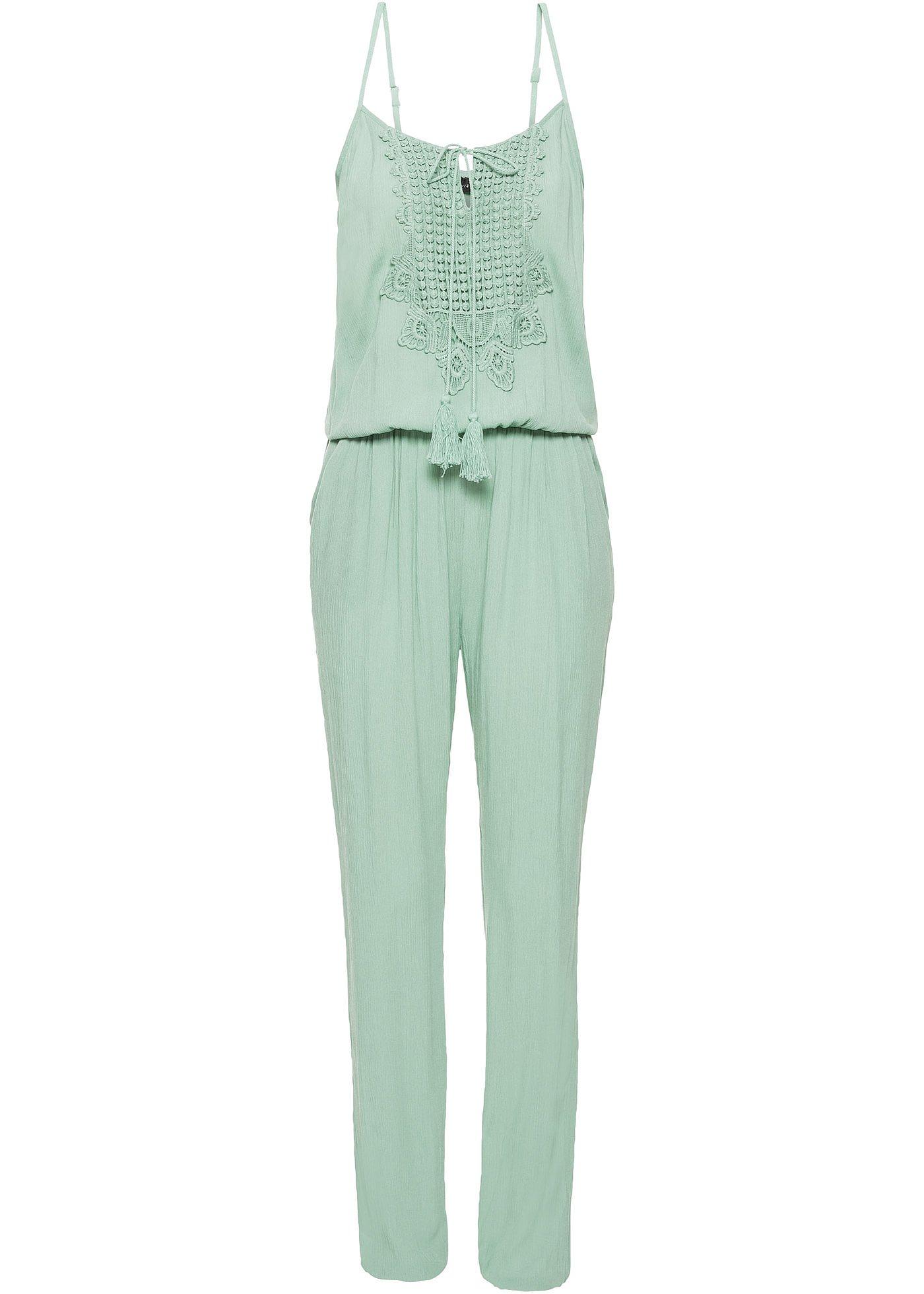 Ärmelloser Jumpsuit mit Spitze und Kordeldetail pastellgrün, regular
