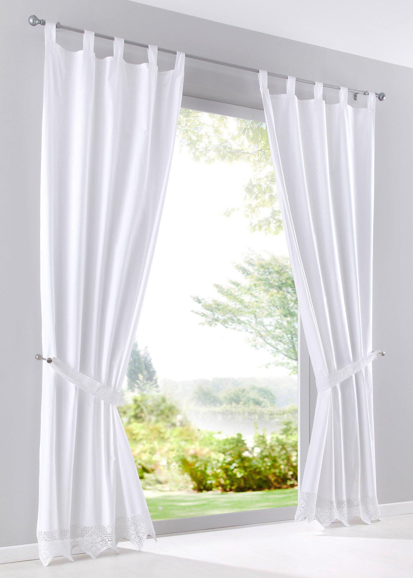 Romantischer Vorhang mit Häkelkante weiss, Schlaufen