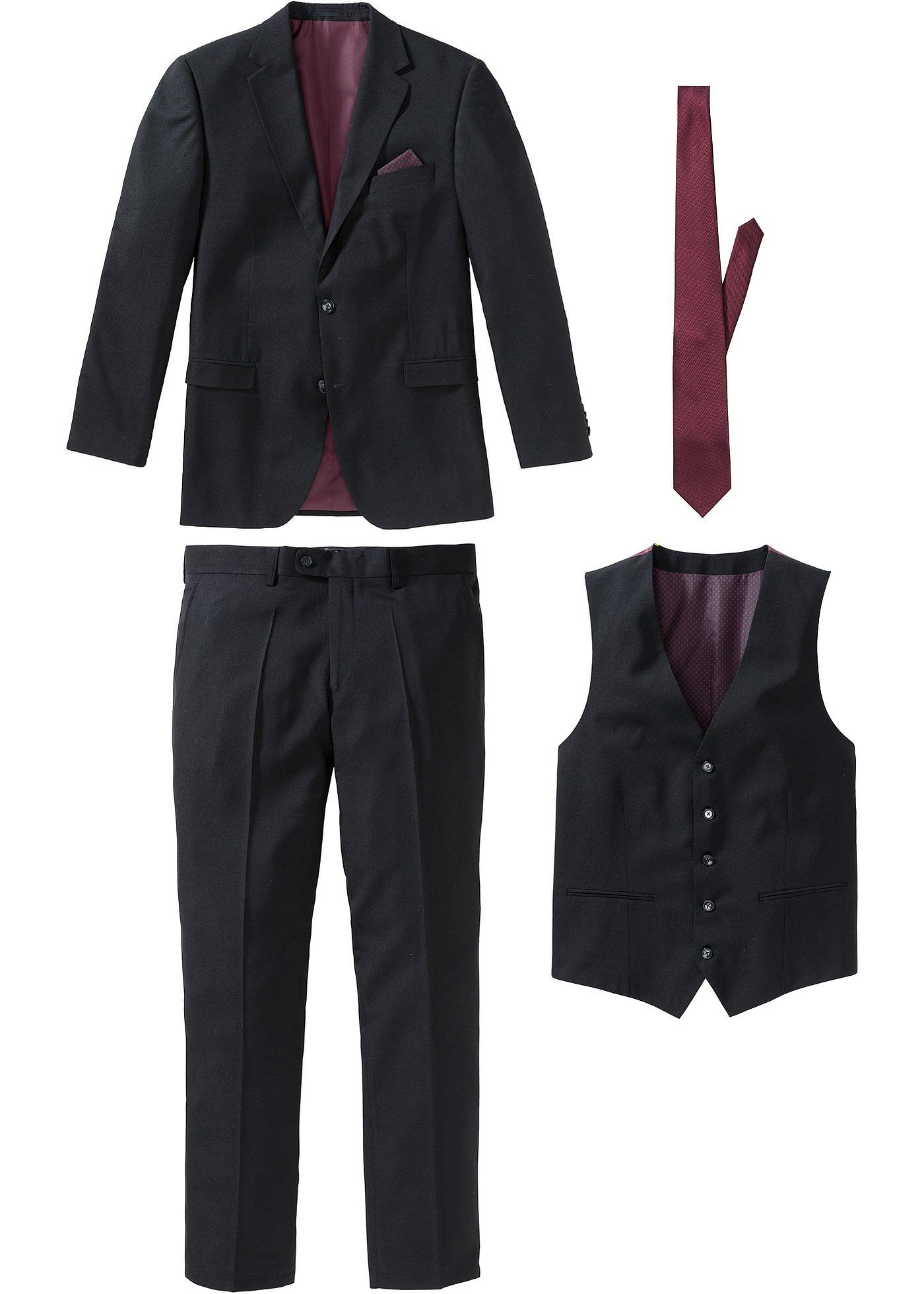 Anzug mit Weste und Krawatte (4-tlg. Set), Regular Fit