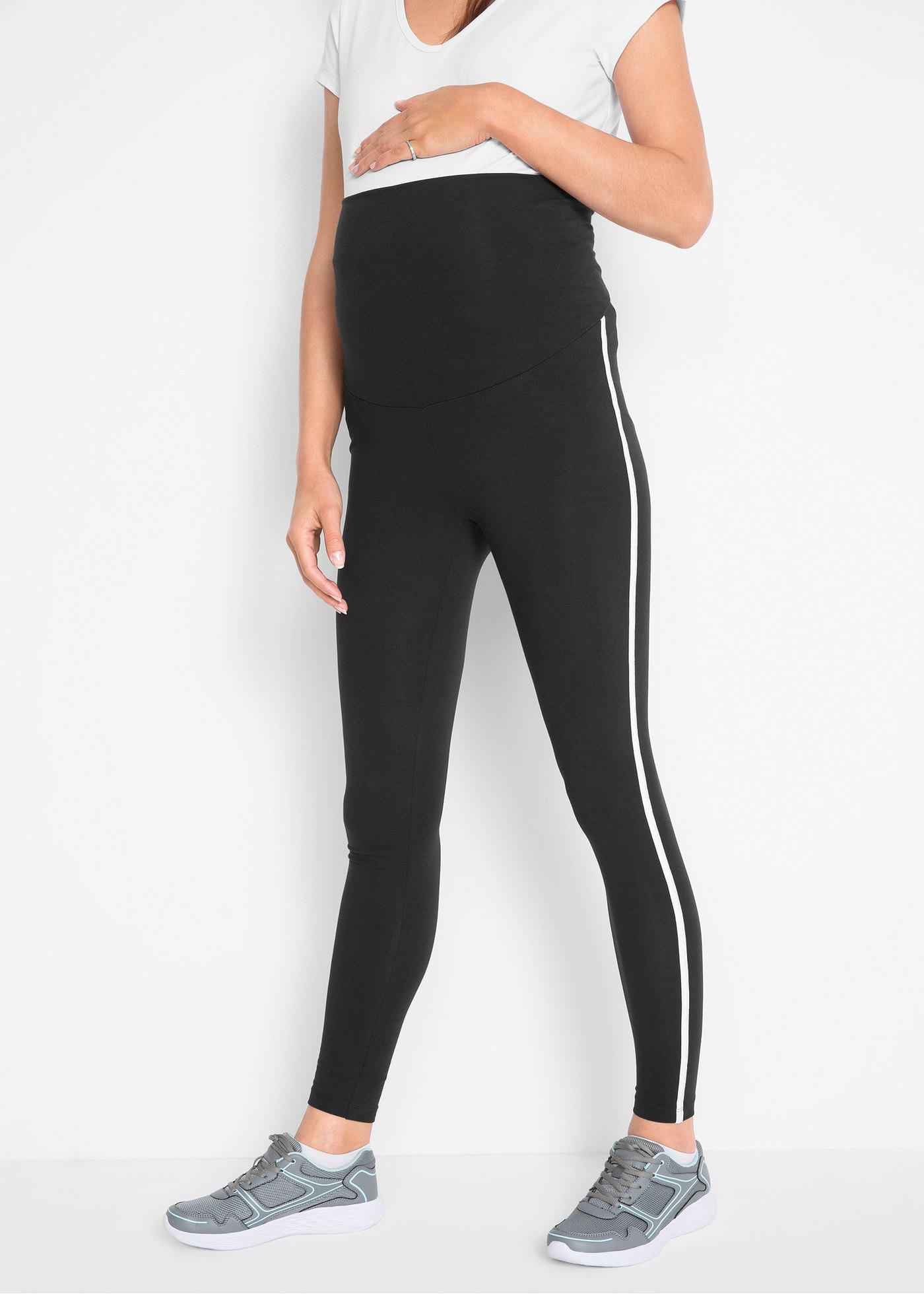 Modische Umstands-Sportleggings mit seitlichen Streifen - schwarz
