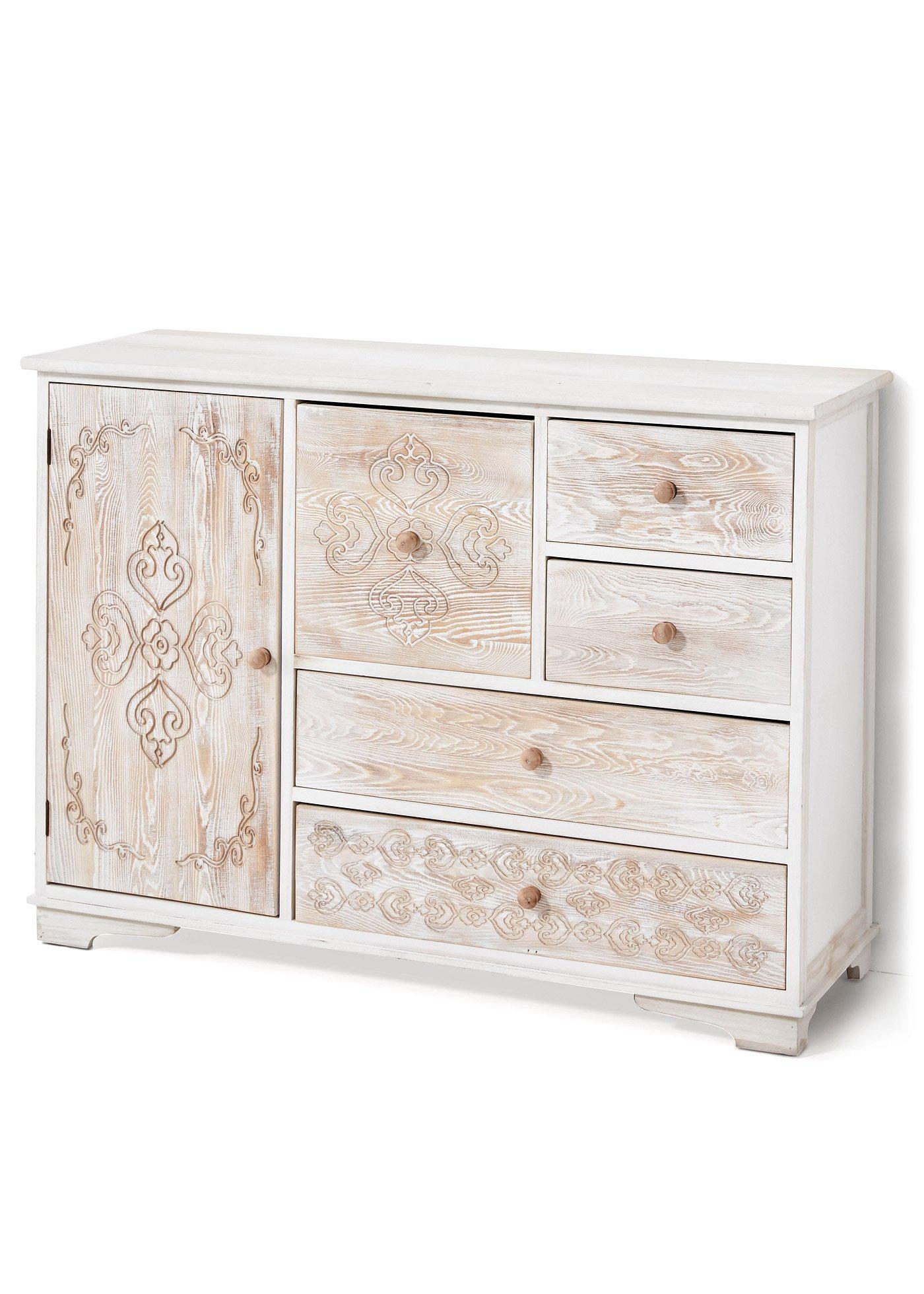 Dieses Kommode bietet viel Stauraum - weiss/natur, mit 5 Schubladen