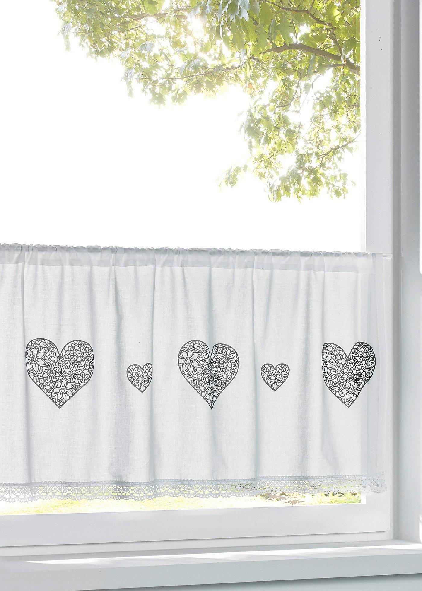 Bio Baumwoll Scheibengardine mit Herz Druck