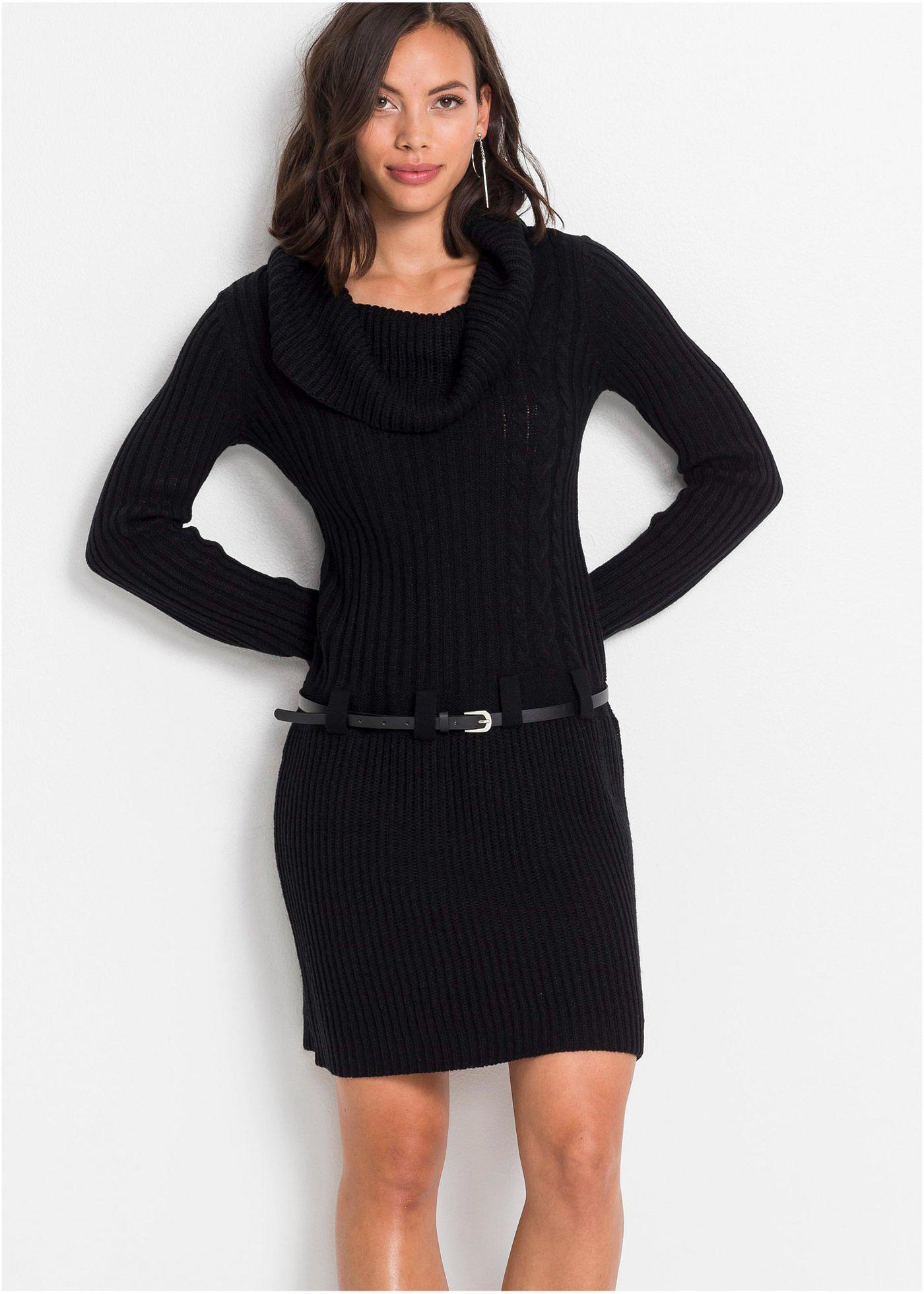 Zoe Schwarzes Strickkleid Glockenärmel