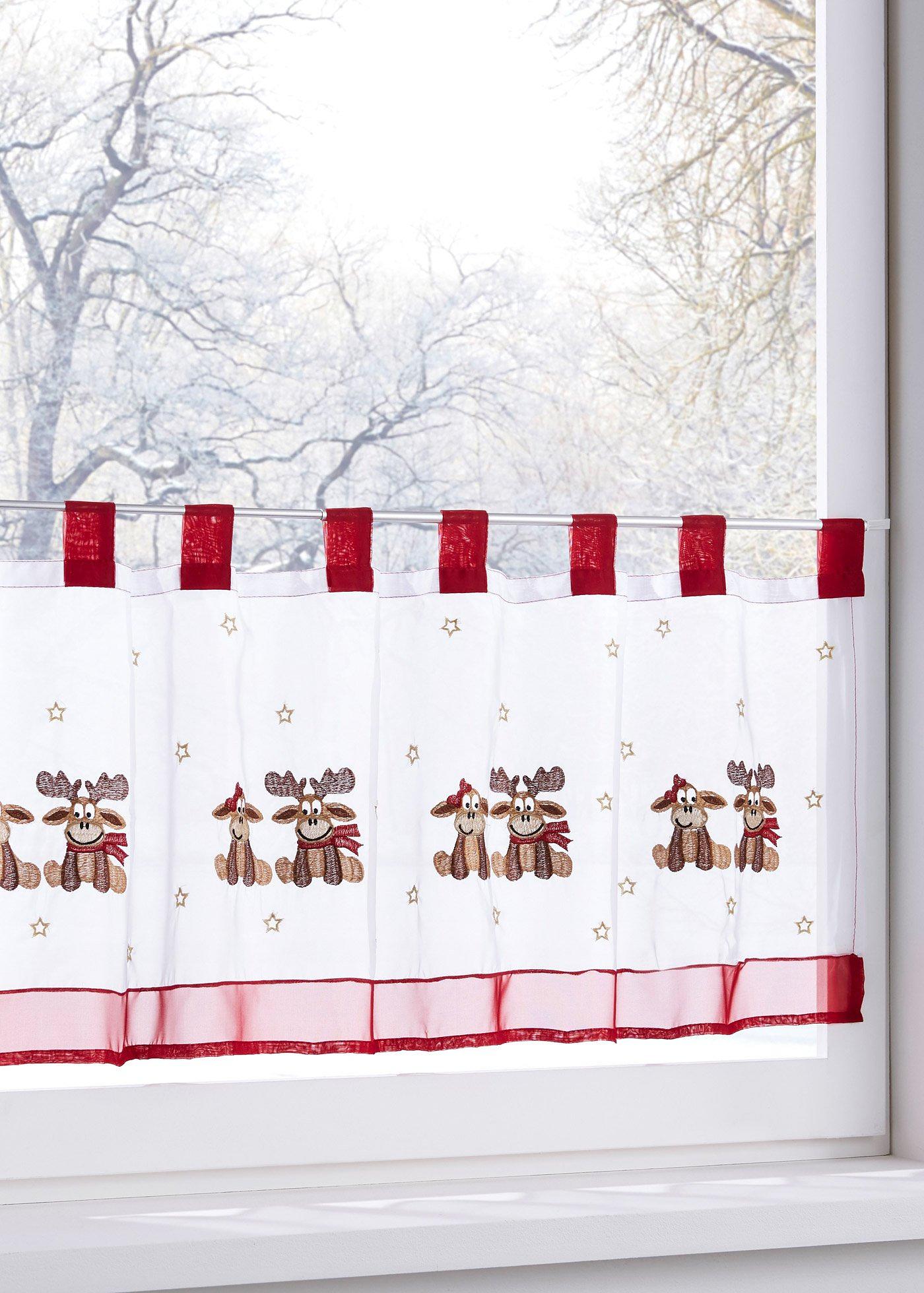 Scheibengardine mit Elch Stickerei