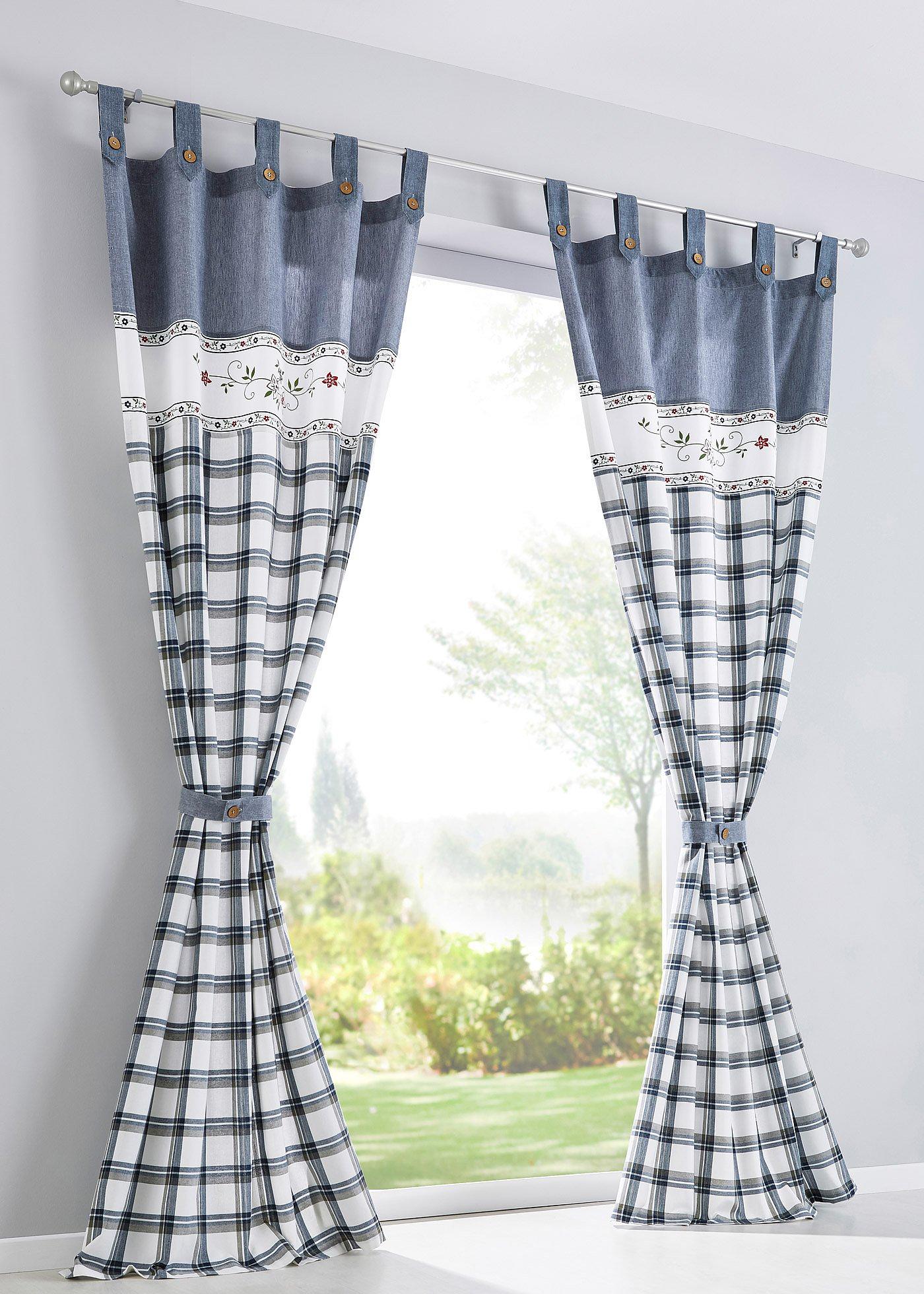 Toller LandhausVorhang mit Karomuster inkl. Raffhalter blau, Schlaufen