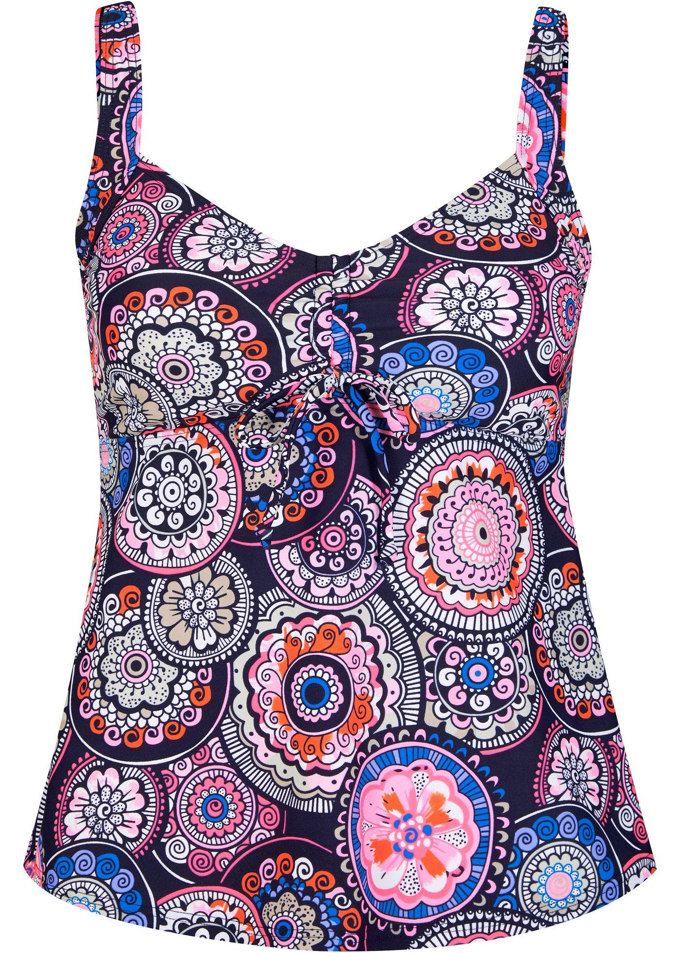 Attraktives Tankini Oberteil mit aufwendigem Druck dunkelblau/pink