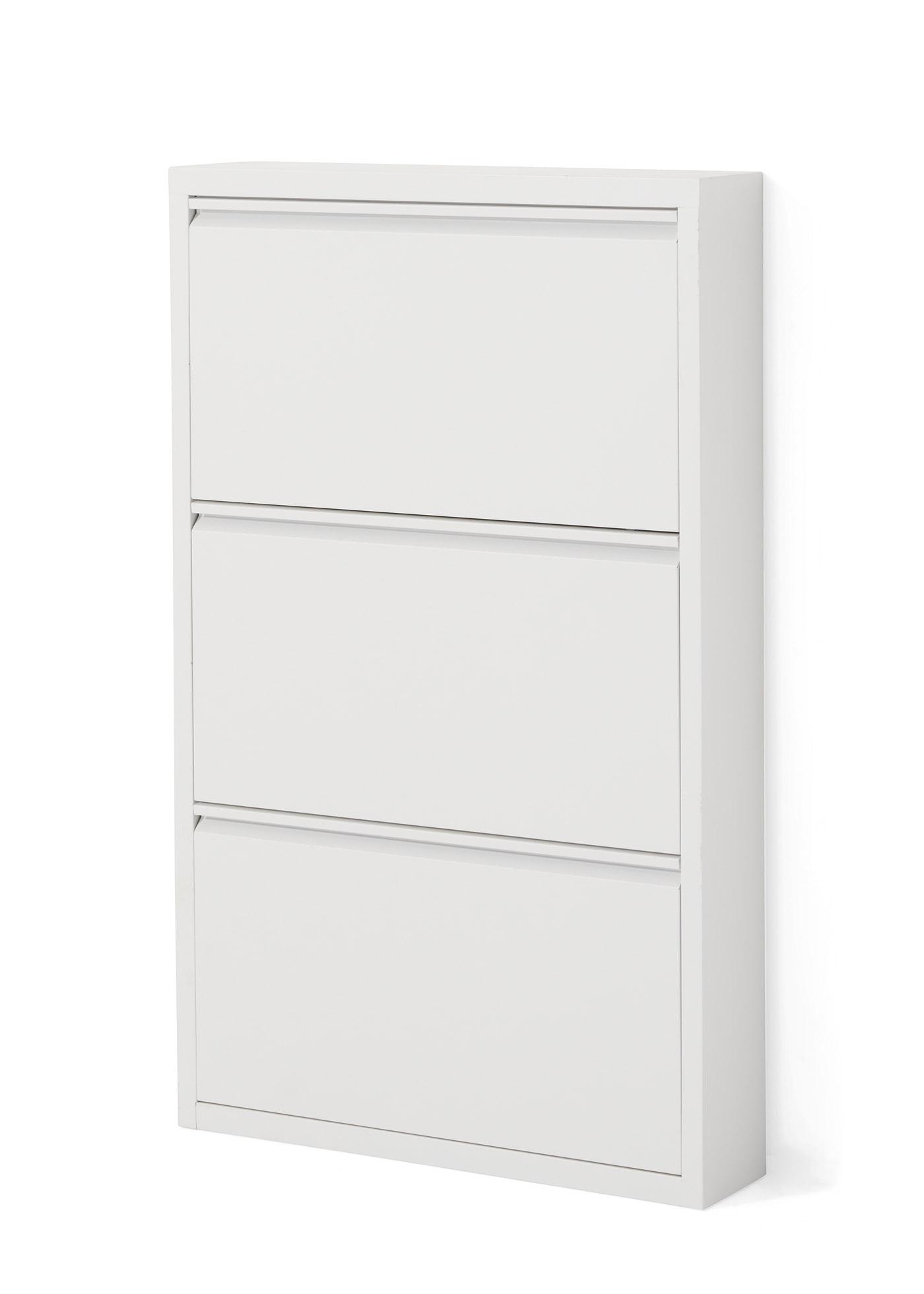 Modern und zeitlos - Schuhschrank aus Metall mit 3 Klappen - weiss