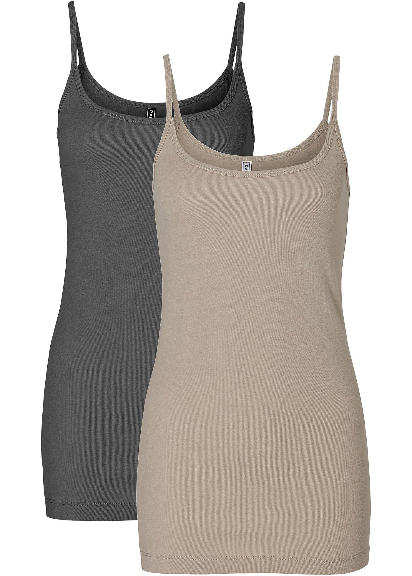 Zeitlose Tops mit Spaghettiträgern im 2erPack kreidebeige + schiefergrau