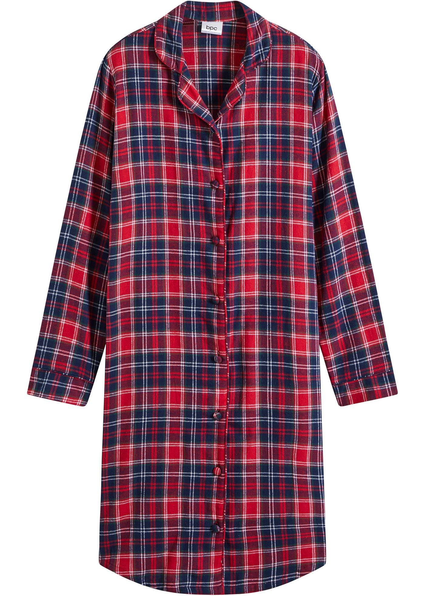 Gewebtes Nachthemd aus Flanell mit Knopfleiste