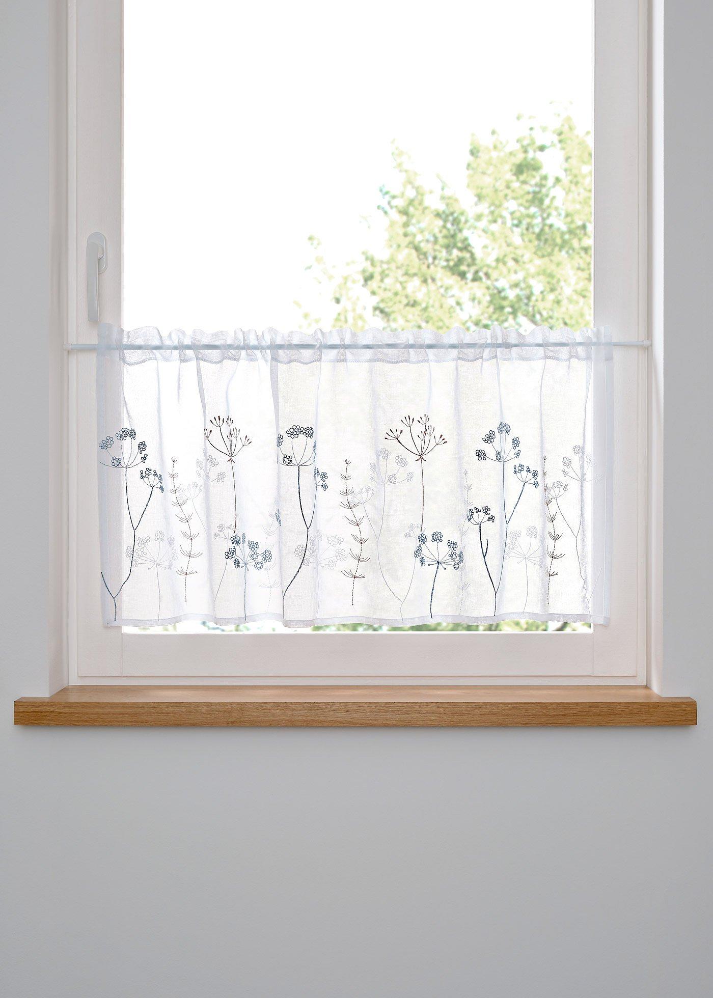 Scheibengardine mit Stickerei