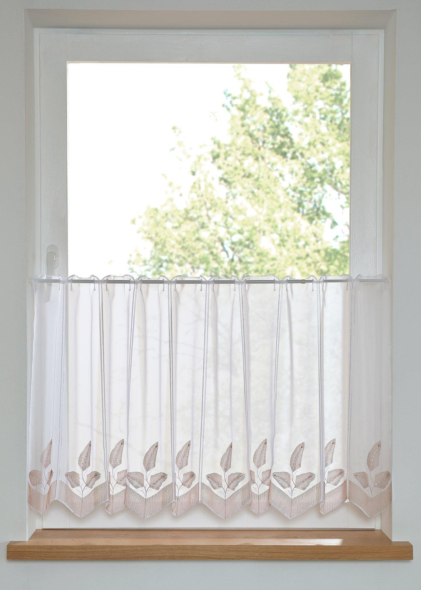 Scheibengardine mit Blätter Stickerei