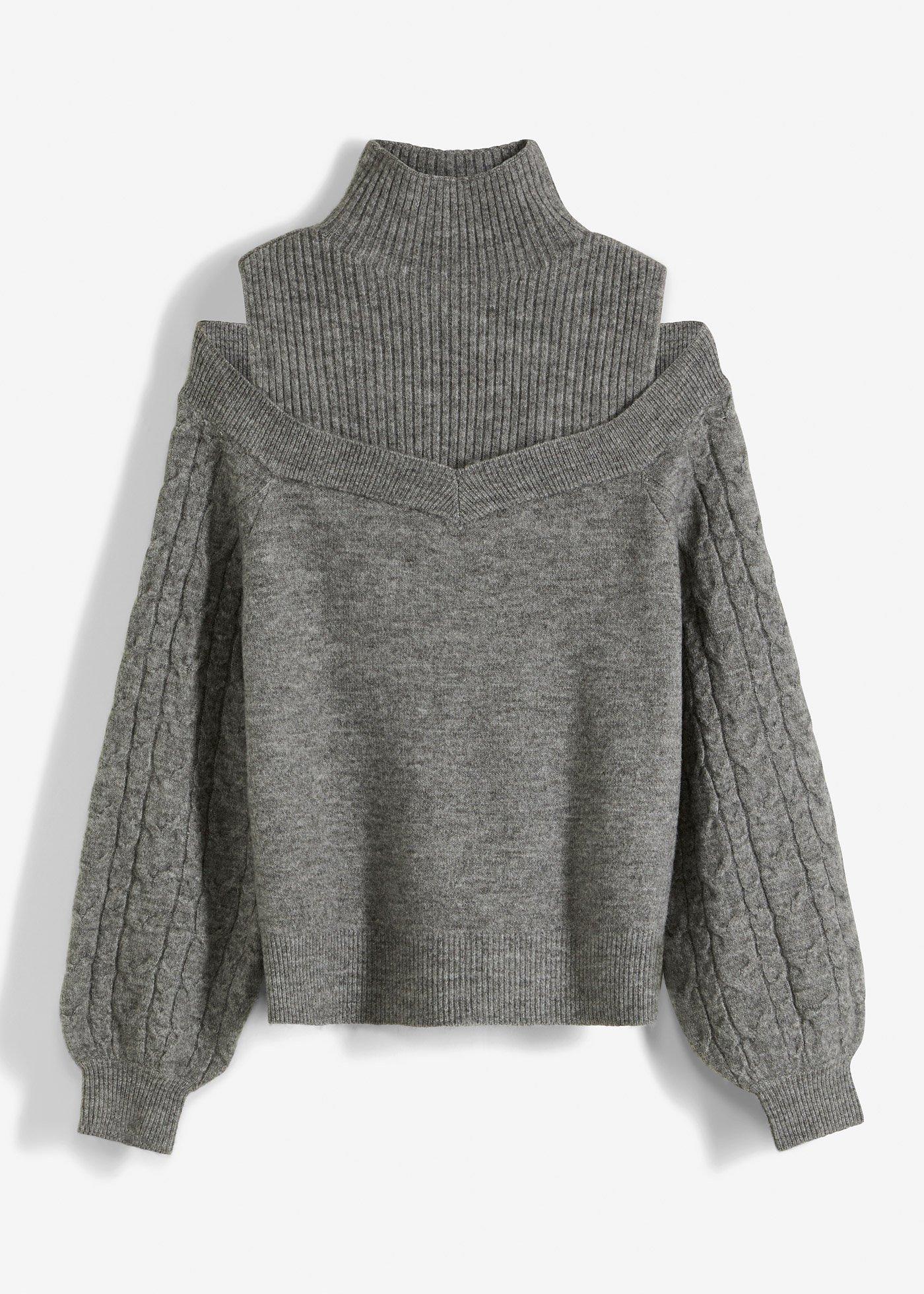 Grobstrick-Pullover schulterfrei