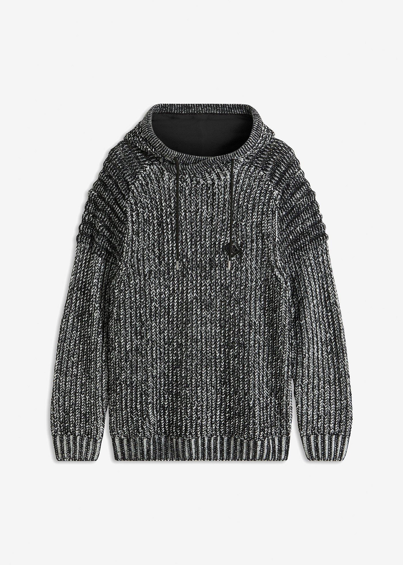 Grobstrick-Pullover mit Kapuze und Bikerdetails
