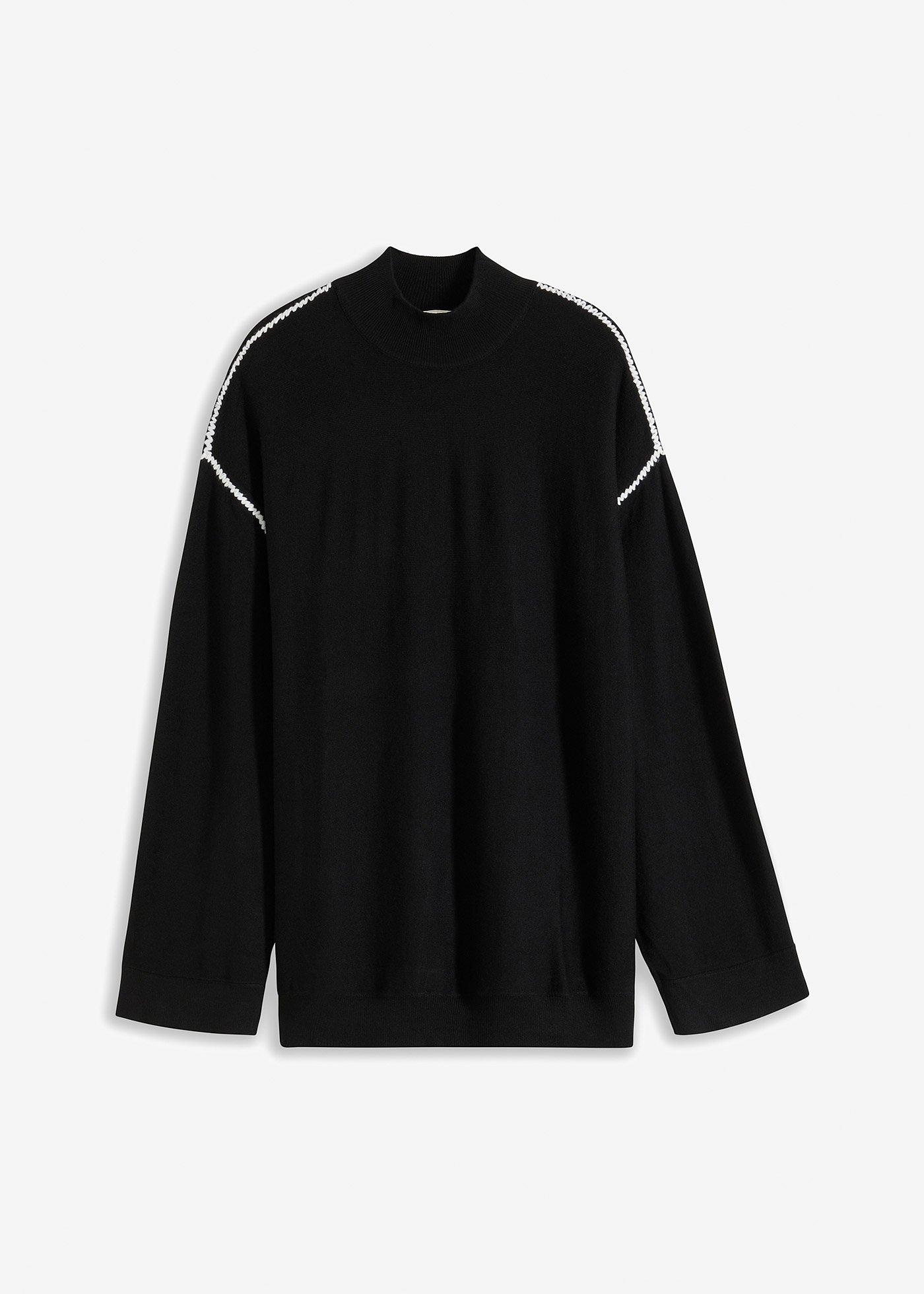 Boxy-Pullover mit Zierstich aus Viskose-Mix
