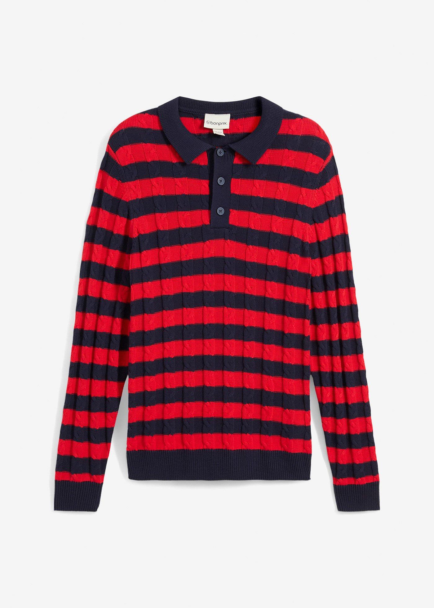 Zopfstrick-Pullover mit Polokragen