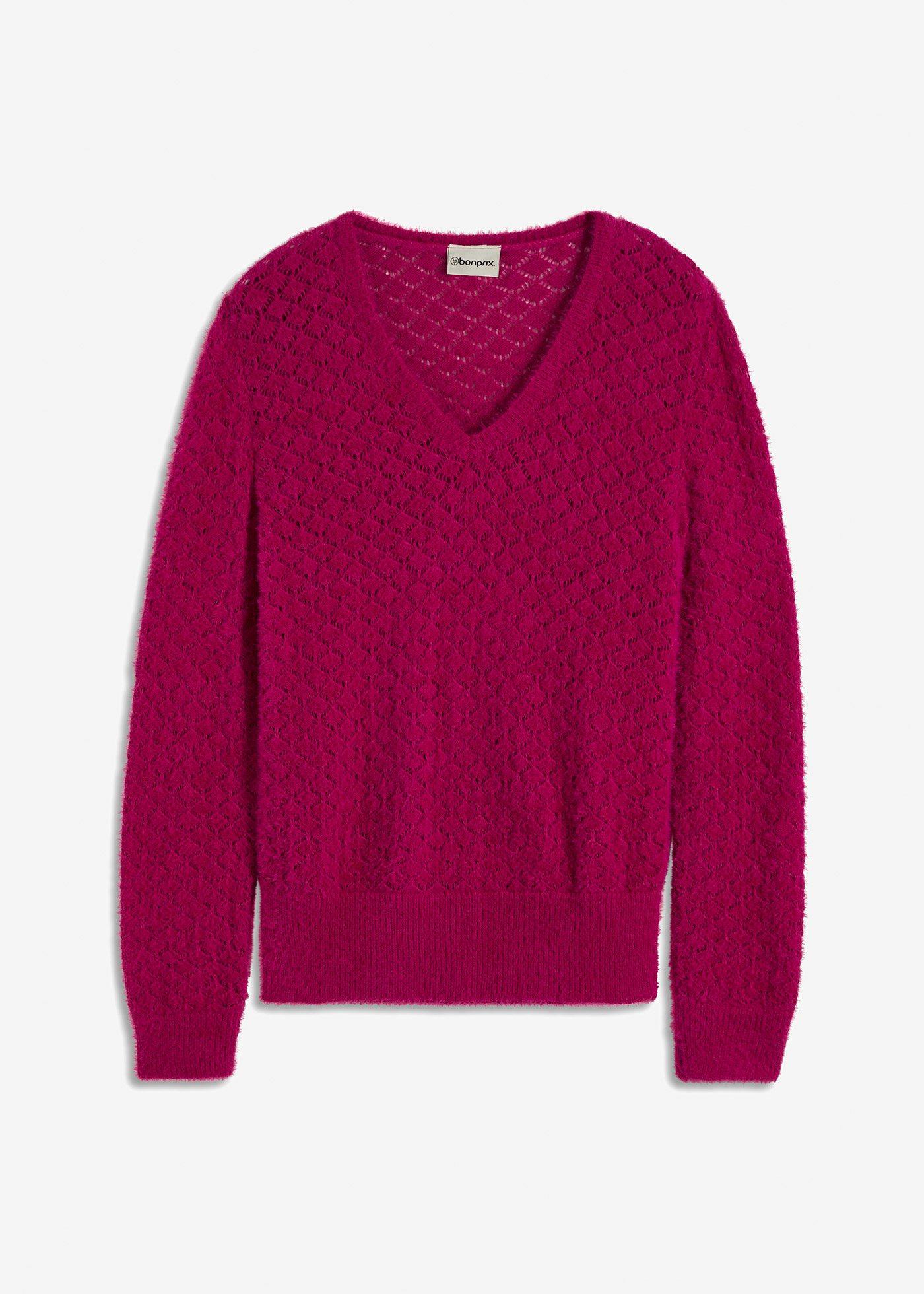 Ajour-Pullover mit Federgarn