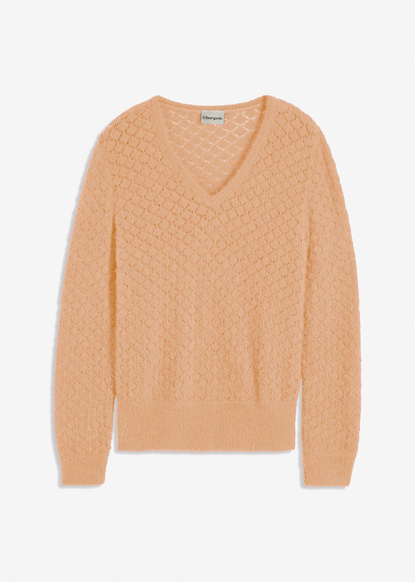Ajour-Pullover mit Federgarn