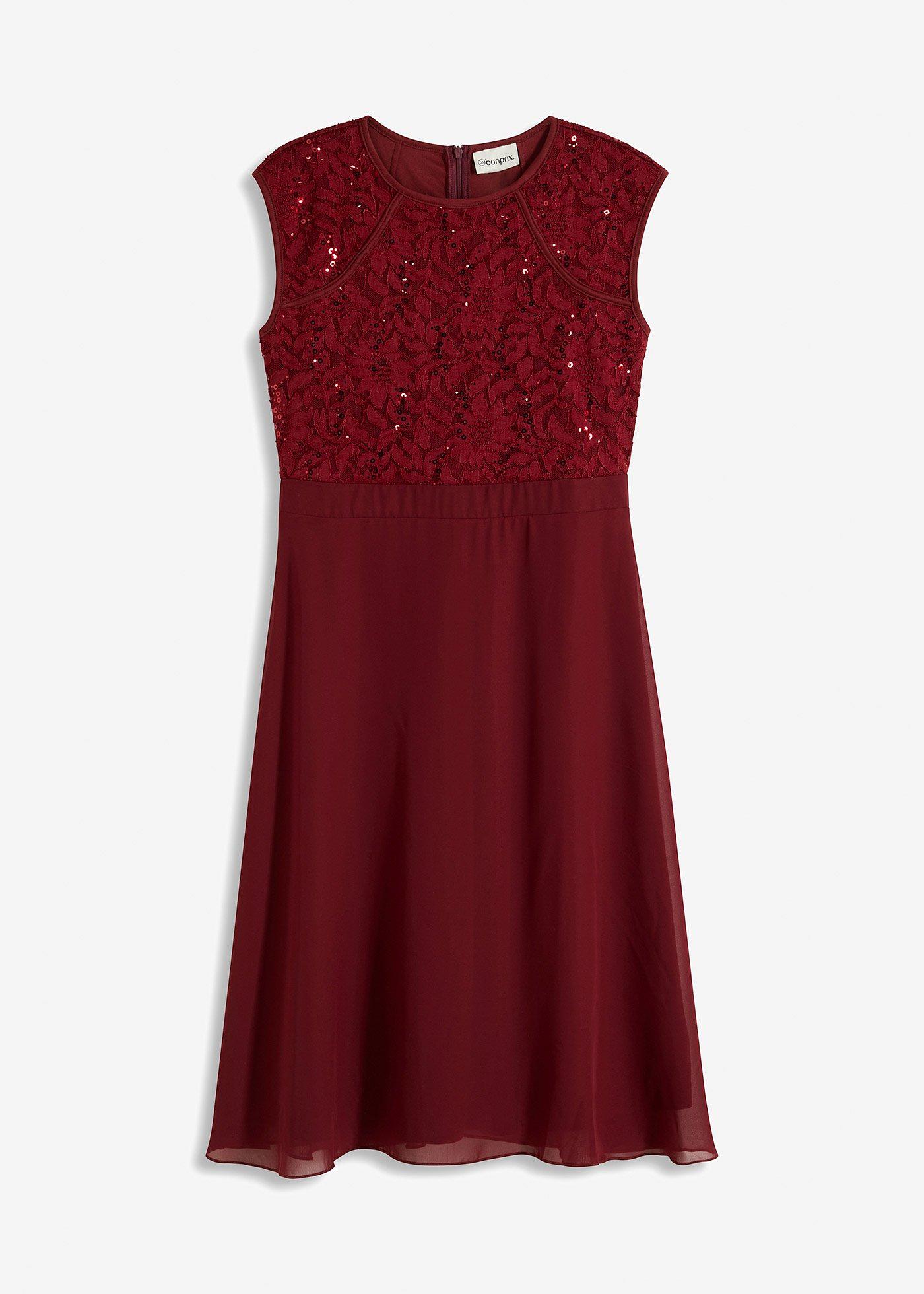 Chiffonkleid mit Spitze und bestickten Pailletten