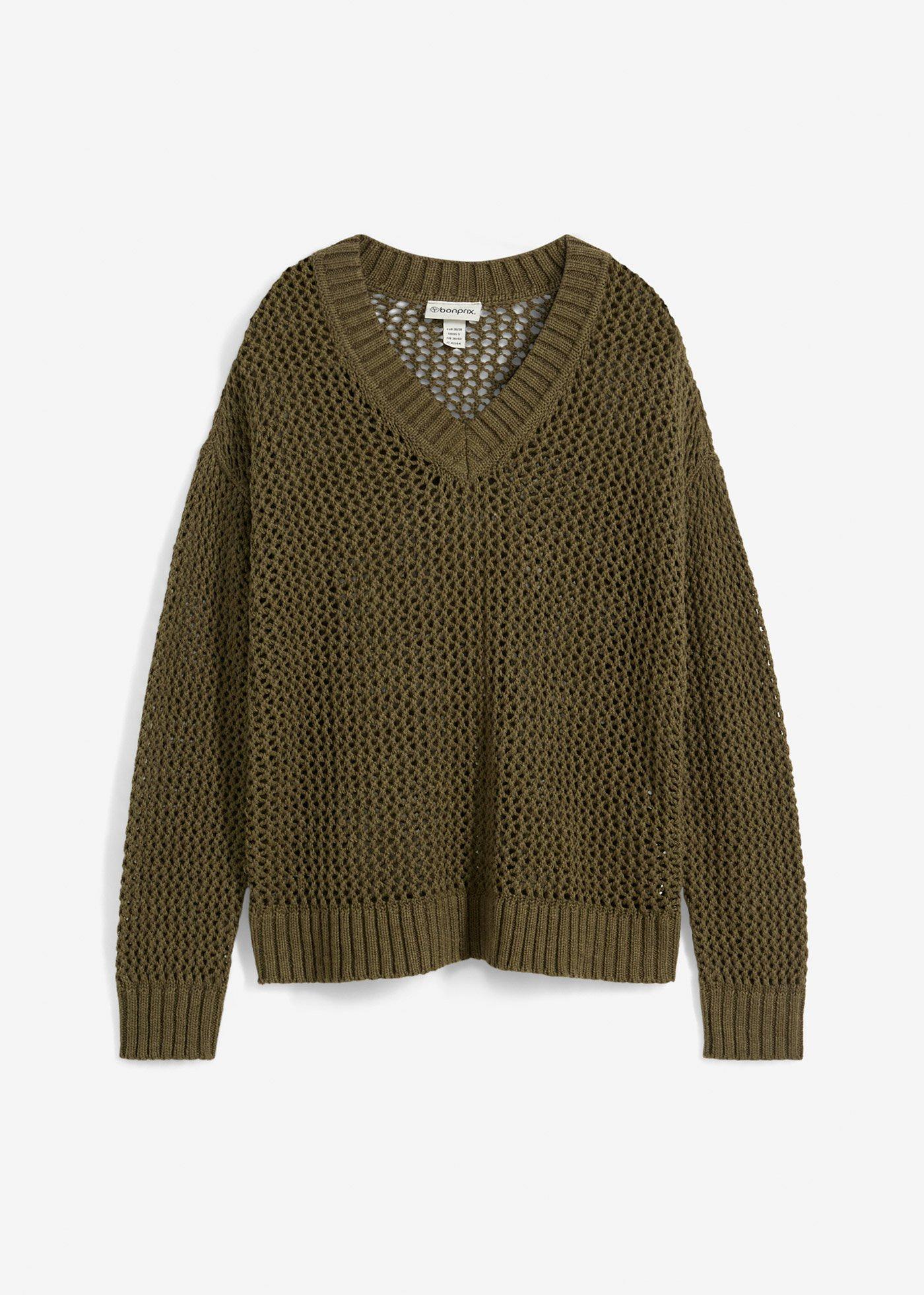 Ajour-Pullover aus leichtem Leinen-Mix