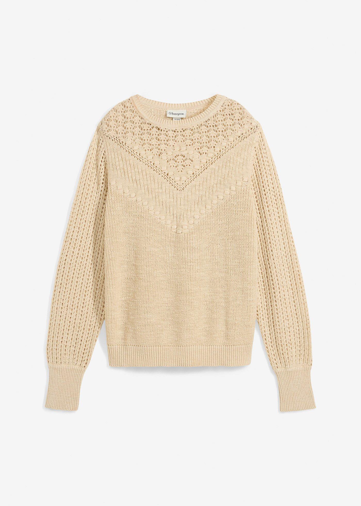 Ajour-Pullover mit Leinenanteil