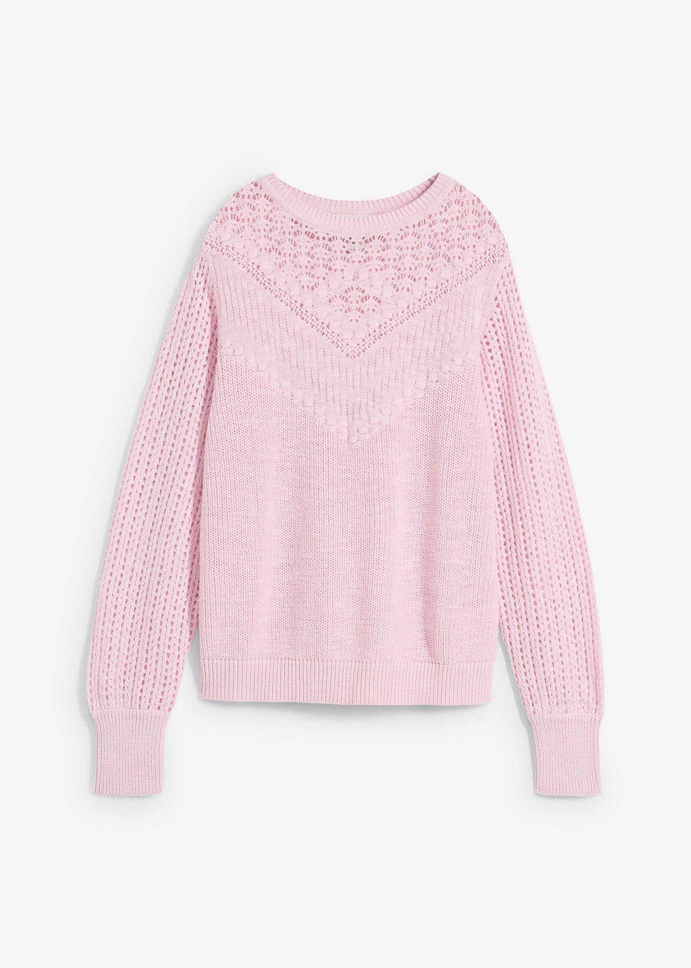 Ajour-Pullover mit Leinenanteil