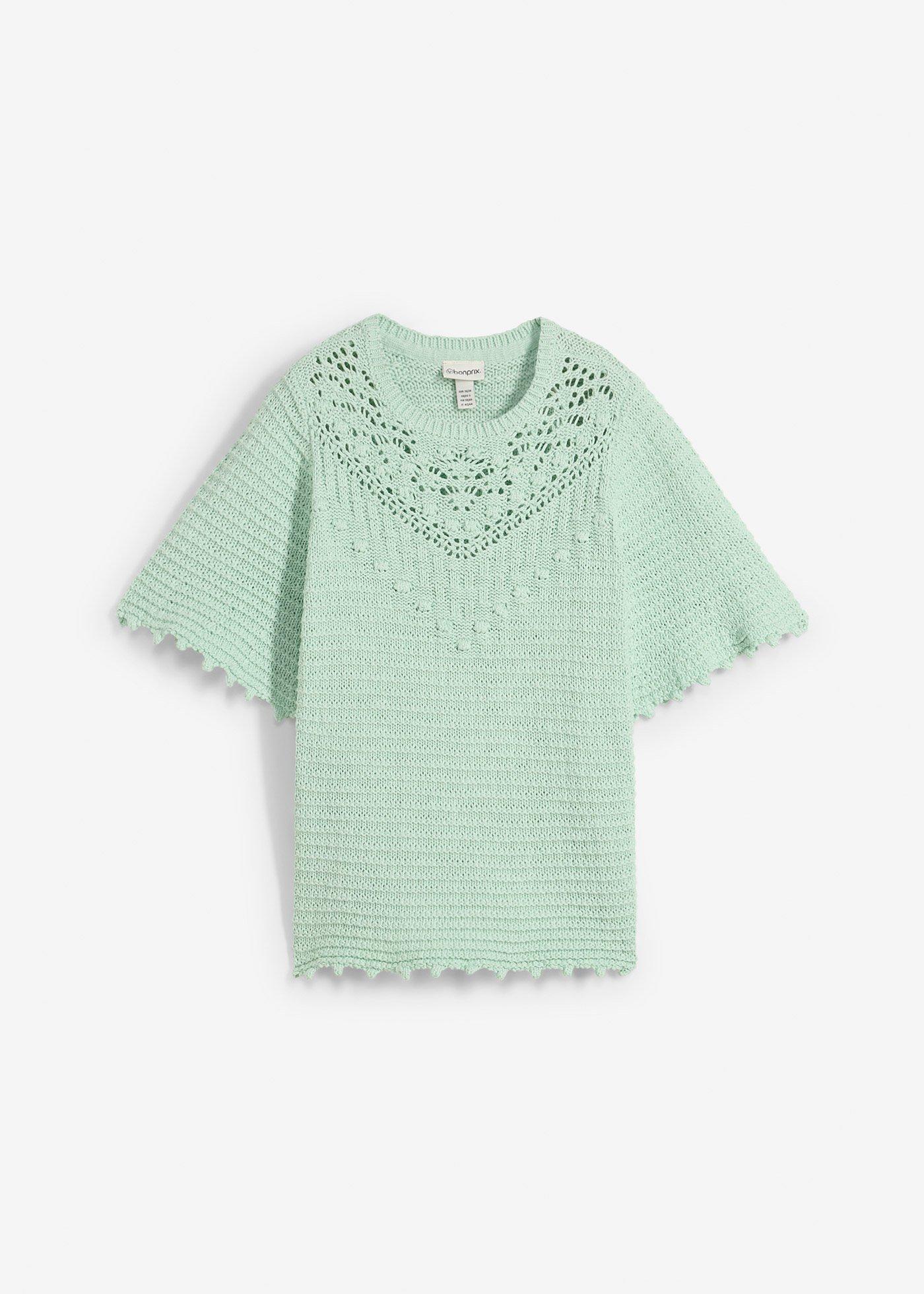 Ajour-Pullover mit Leinenanteil