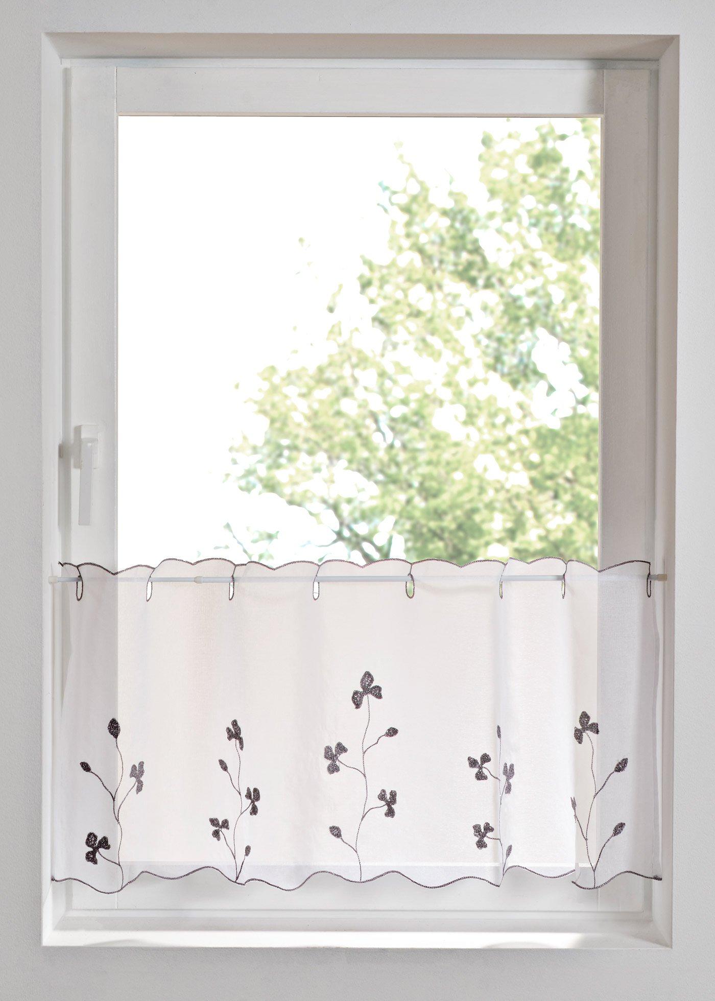Scheibengardine mit recyceltem Polyester und Stickerei