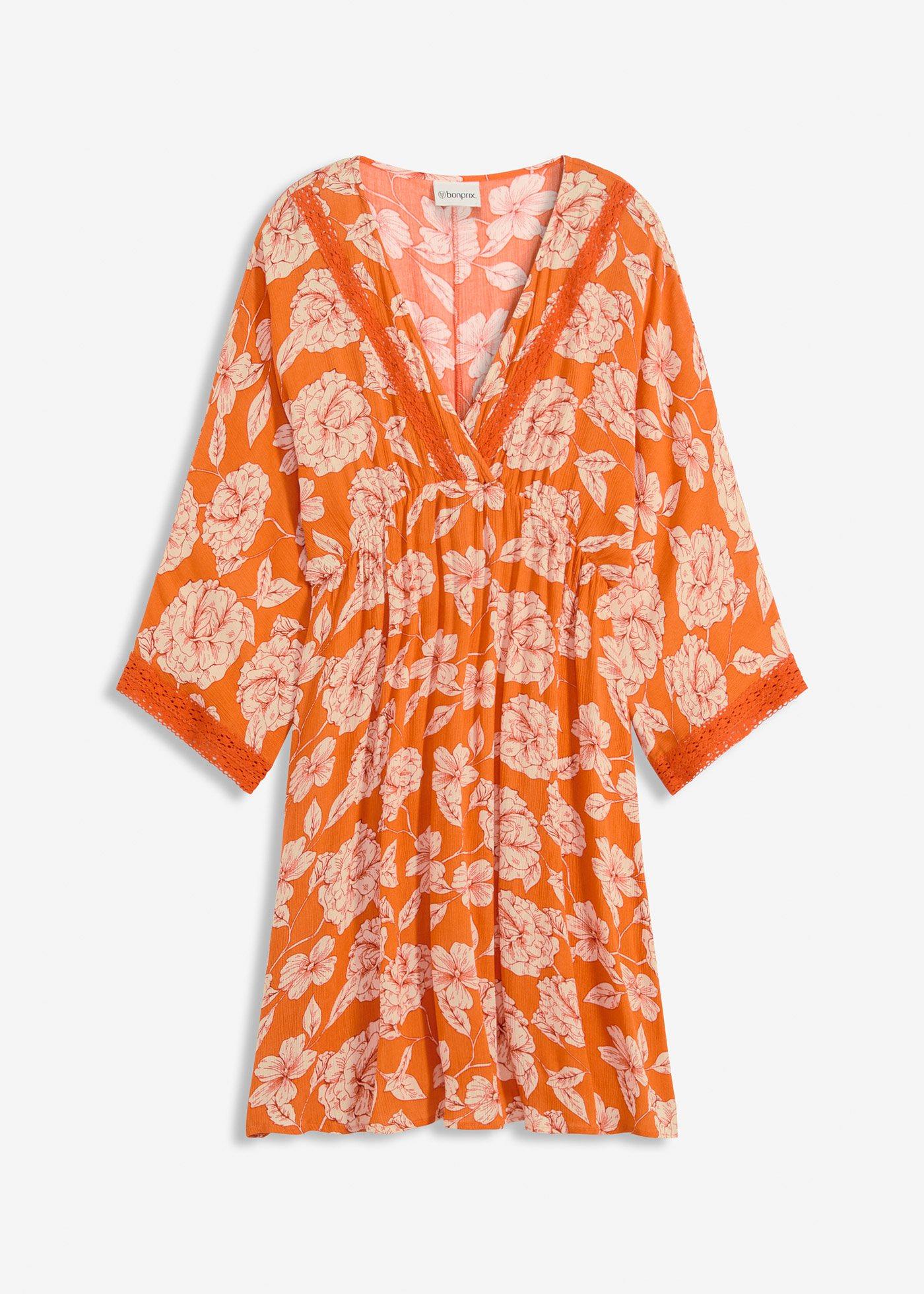 Tunika-Kleid mit Spitze aus strukturierter Viskose