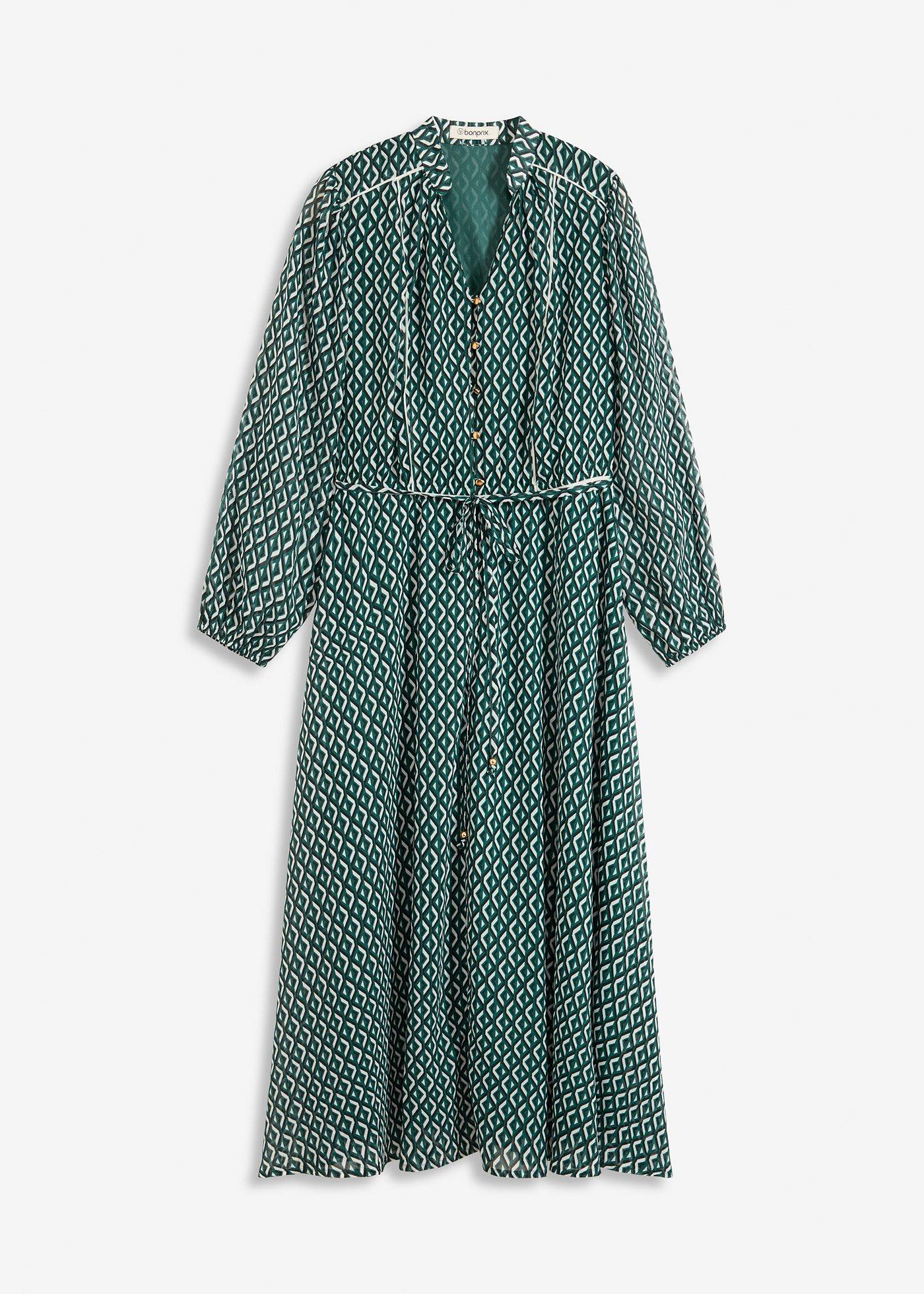 Chiffonkleid mit Kontrast-Pipings