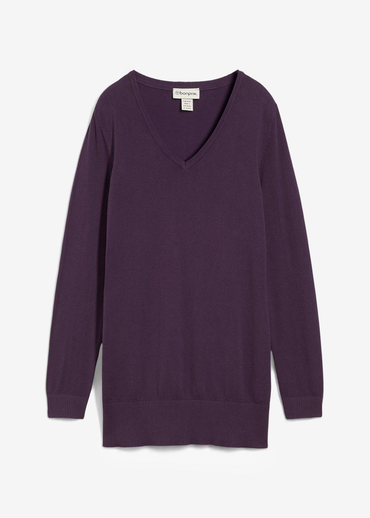 Basic Longpullover mit V-Ausschnitt