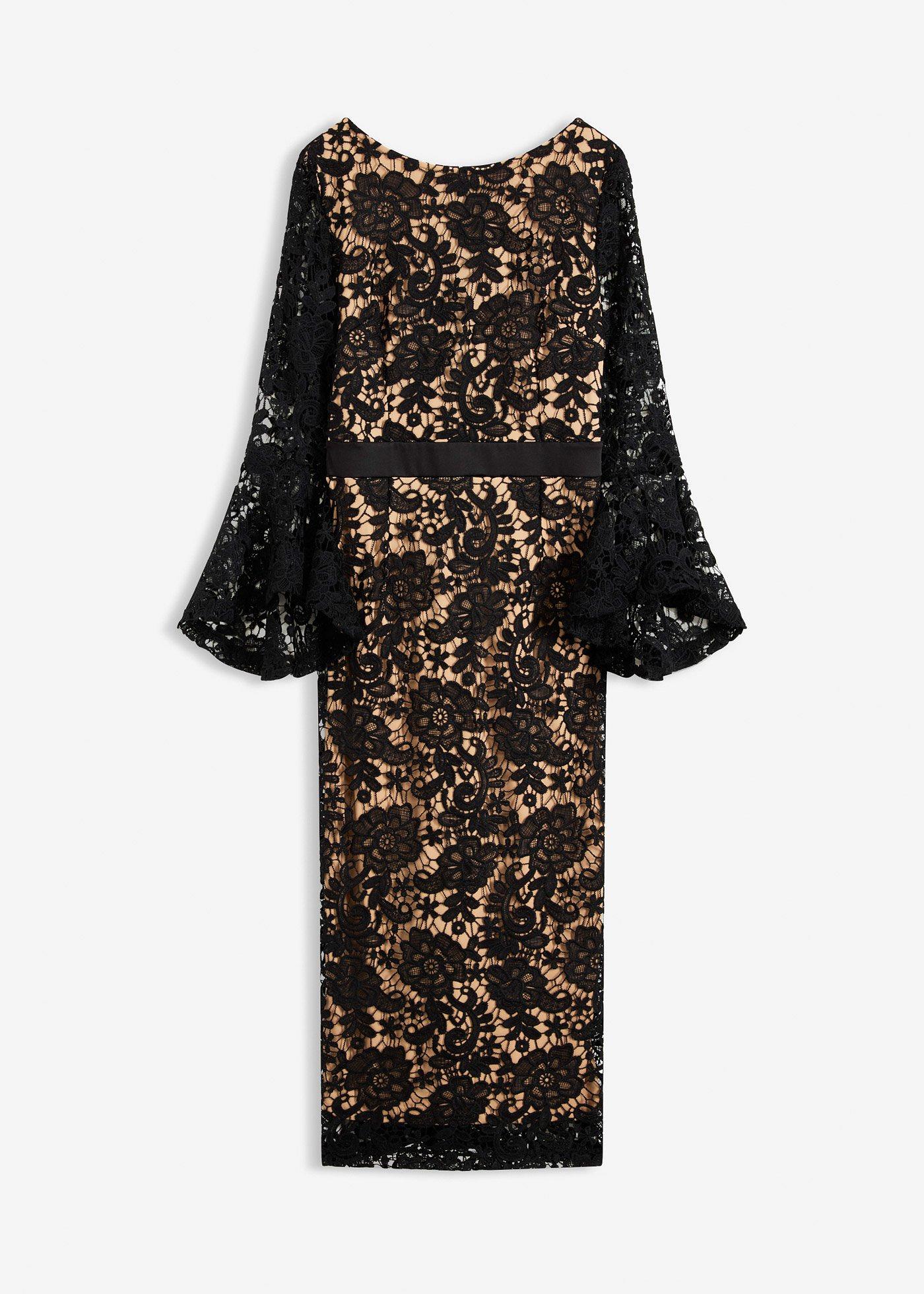 Spitzenkleid mit Satin-Einsatz