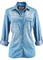 Jeansbluse mit Druckknöpfen, Langarm, bonprix