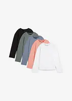 Lot de 5 t-shirts amples à col rond, manches longues, bonprix