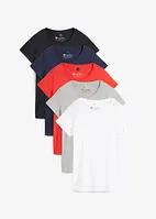 Rundhals-Shirt, Kurzarm (5er Pack), bonprix