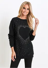 Pull uni avec strass, bonprix