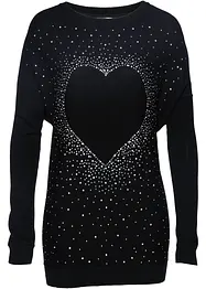 Pull uni avec strass, bonprix