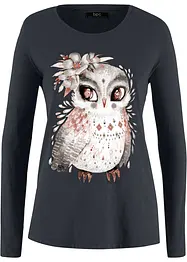 T-shirt manches longues en coton à imprimé hibou, bonprix