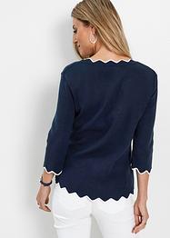 Pull en fine maille à bordures décoratives, manches 3/4, bpc selection
