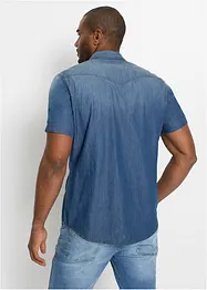 Chemise manches courtes slim en jean, 100% coton, bonprix