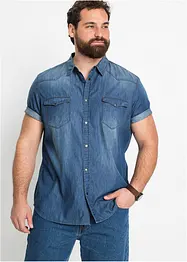 Chemise manches courtes slim en jean, 100% coton, bonprix