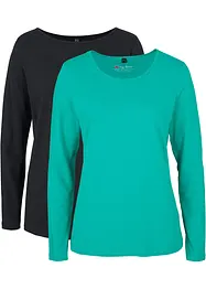 Lot de 2 T-shirts manches longues à col rond, bonprix