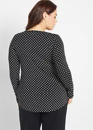 Gepunktetes Baumwoll-Langarmshirt mit Seitenschlitzen, bonprix