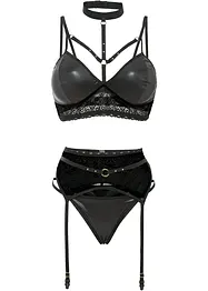 Bralette+String+Strapshalter mit Wetlook (3-tlg.Set), VENUS