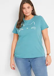 Kurzarmshirt mit Katzen-Druck, bonprix