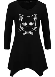 Baumwoll-Zipfel-Longshirt mit Katzen-Druck, 3/4 Arm, bonprix